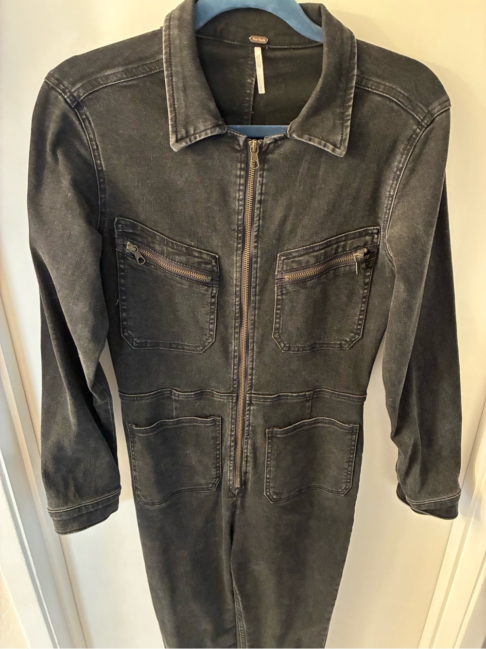 Free People Black Washed Zip-Front jumpsuit
